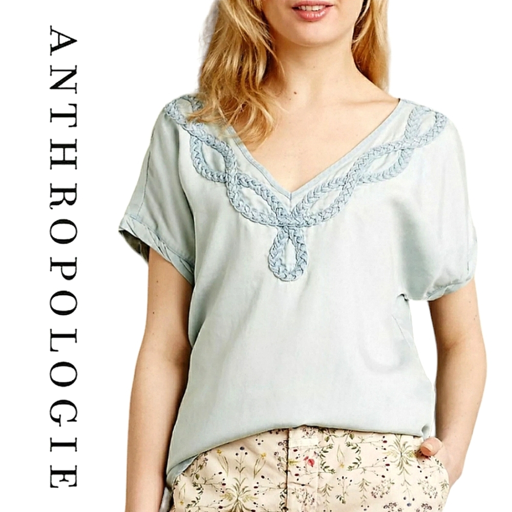 Anthropologie x Holding Horses | Chambray Blue Braided Top
